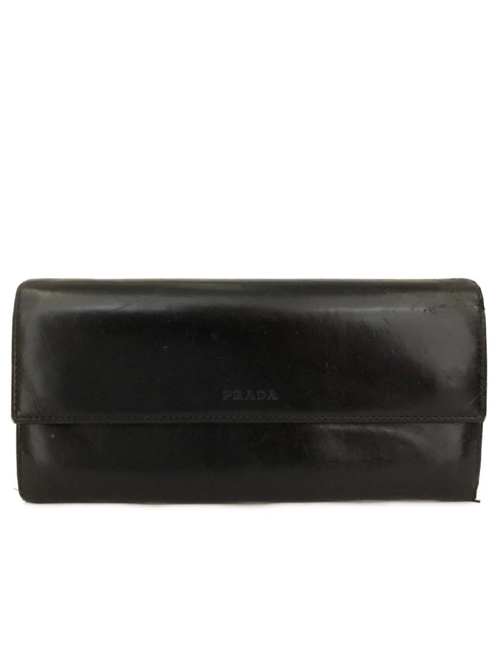 Authentic PRADA Vintage Black Glazed Spazzolato Leather Long Flap Wallet👝